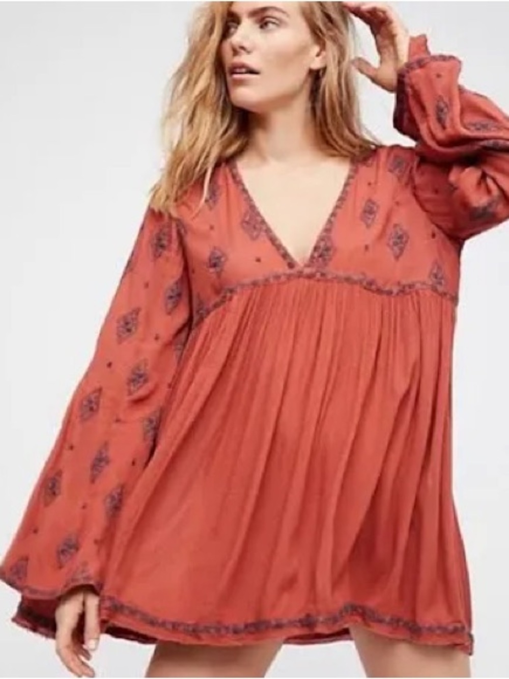 Free People Diamond Embroidered Bell Sleeve Tunic Top
